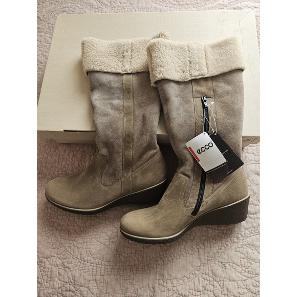 NWB ECCO Women's Shiver Wedge Boots, High Cut Zip, Navajo Brown, Sz. 9-9.5 - Picture 2 of 13